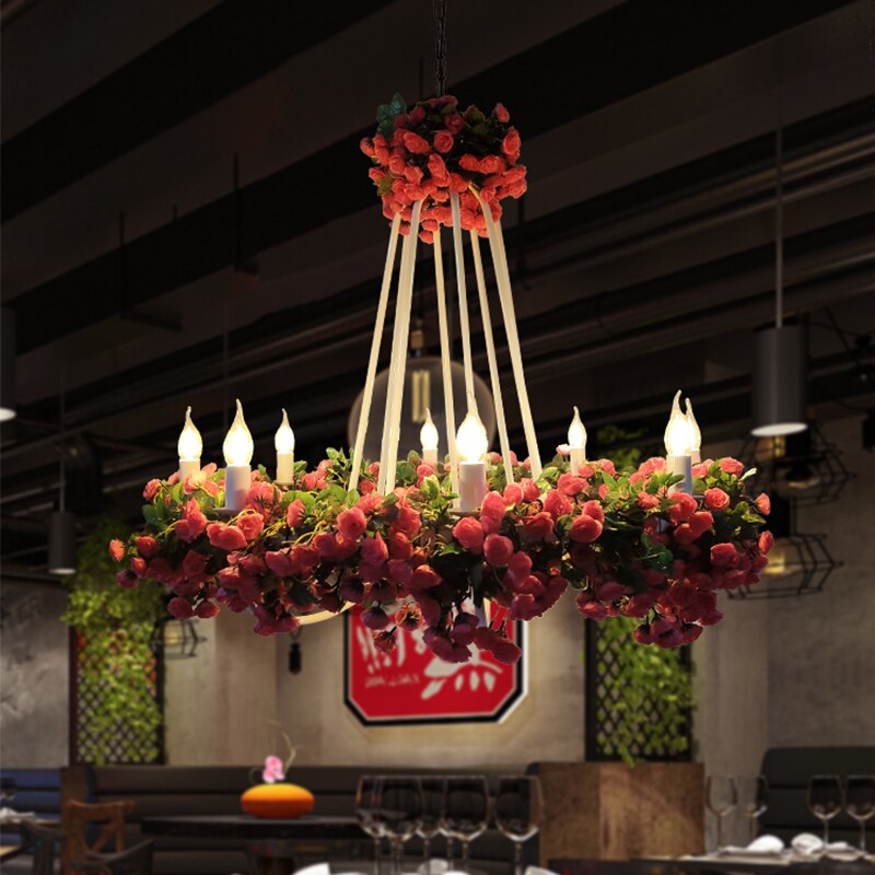Theme Restaurant Flower Plant Pendant Light For Coffee Shop Art Weaving Green Chandelier