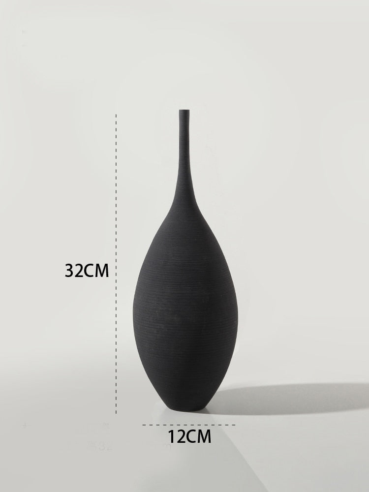 Minimalist Handmade Zen Ceramic Vase: Modern Decorative Art For Living Room And Home Black 32Cm