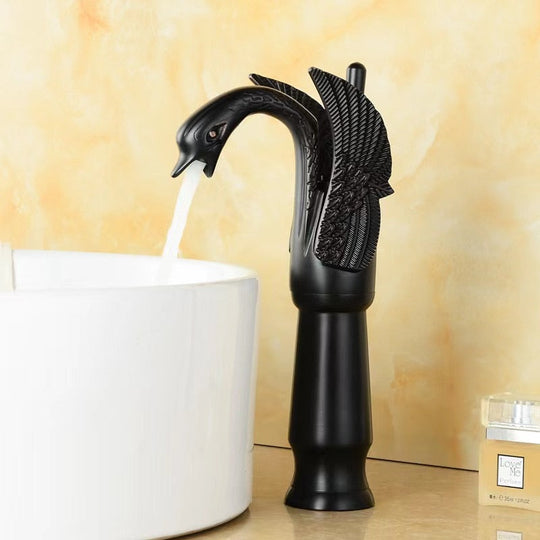 Luxury Bathroom Faucet Basin Vintage Full Copper Hot And Cold Water Swan Shaped Single Handle Black