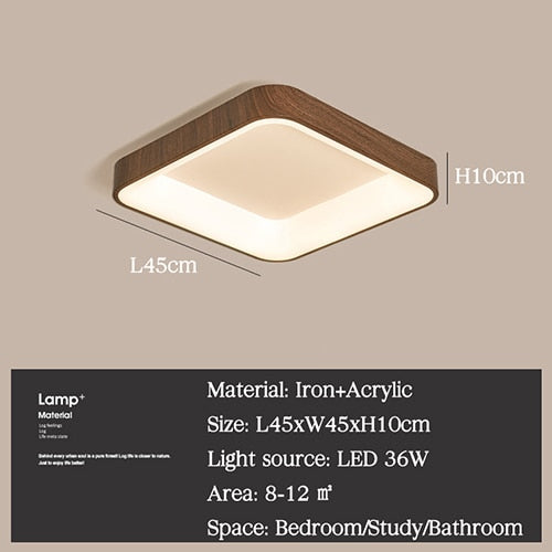 Led Ceiling Lamp For Living Room Bedroom Imitation Wood Grain Light Round Rectangle Square Decor