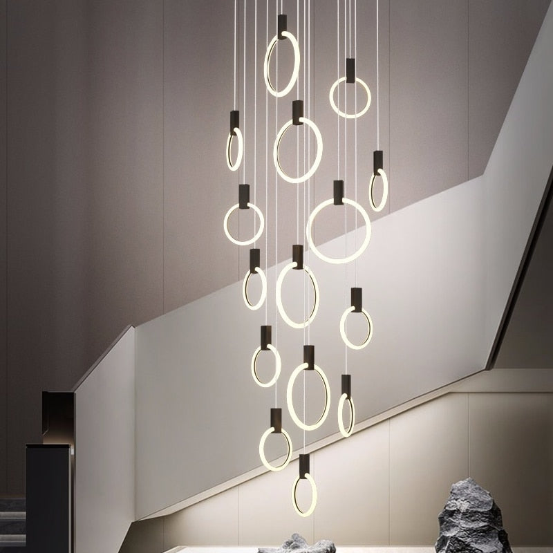 Led Staircase Chandelier Modern Acrylic Design Lamp Luxury Home Decor Indoor Lighting Creative Black