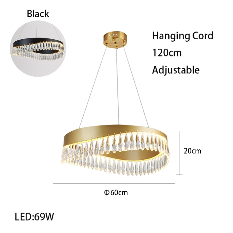 Artistic Curve Modern Suspension Chandeliers Black Luxury Crystal Hanging Lamps For Ceiling