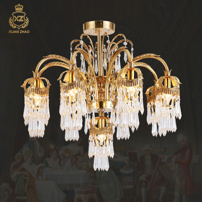 Monarch - European All - Copper Luxury Crystal Chandelier Creative Art 7Lights D72 H60Cm Chandelier