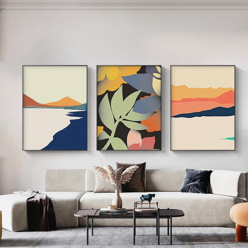 Modern Nordic Abstract Landscape Wall Art: Scandinavian Posters And Prints Painting