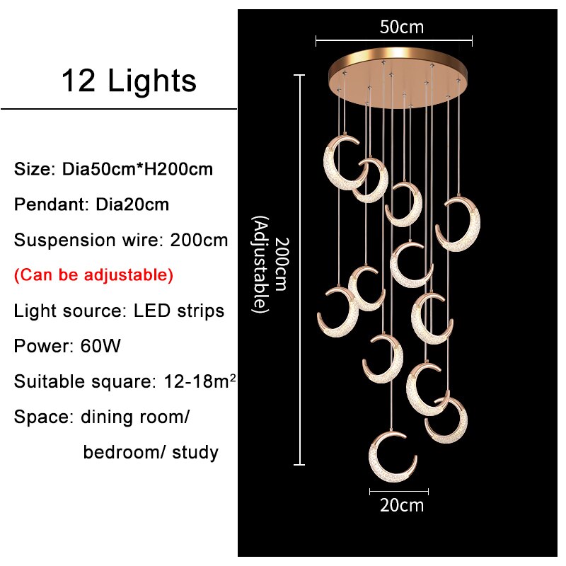 Modern Moon Chandelier Gold Luxury Living Room Ceiling Crystal Lamp For Decortion Villa Staircase