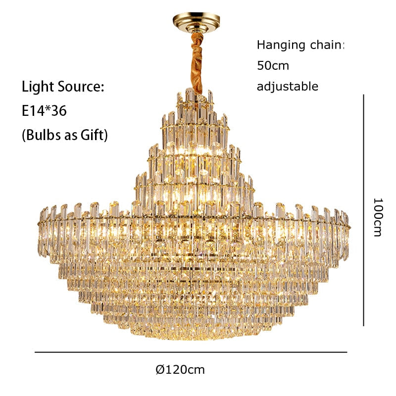 Luxury White Crystal Chandeliers For Living Room Dining And Villa Lighting 120Cm / Gold Frame White