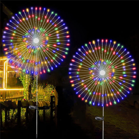 Solar Fireworks Lamp Outdoor Grass Globe Dandelion Flash String Fairy Lights 60 /120/200 Led For