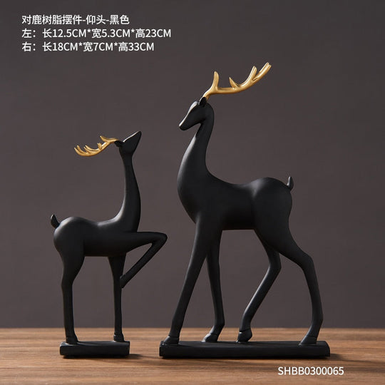 2 Piece - Luxury Golden Horse And Elk Figurines: Resin Animal Sculpture For Elegant Home Decor I -