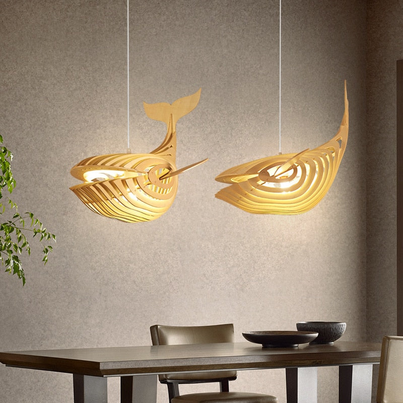 Fish Wooden Chandelier Art Creative Personality Modern Minimalist Japanese Restaurant Whale Lamp