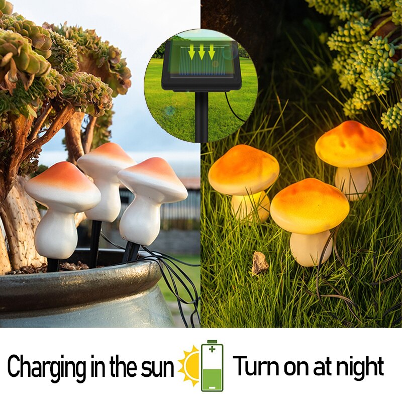 Solar Mushroom Light Garden Outdoor Decor 2 Modes Waterproof Lamp Pathway Landscape Yard Easter