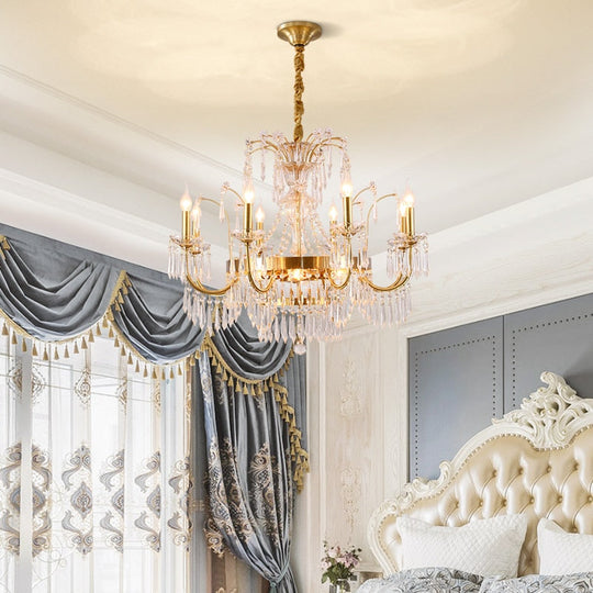 European Classical Design Living Room Decoration Pendant Light Led Crystal Brass Chandeliers