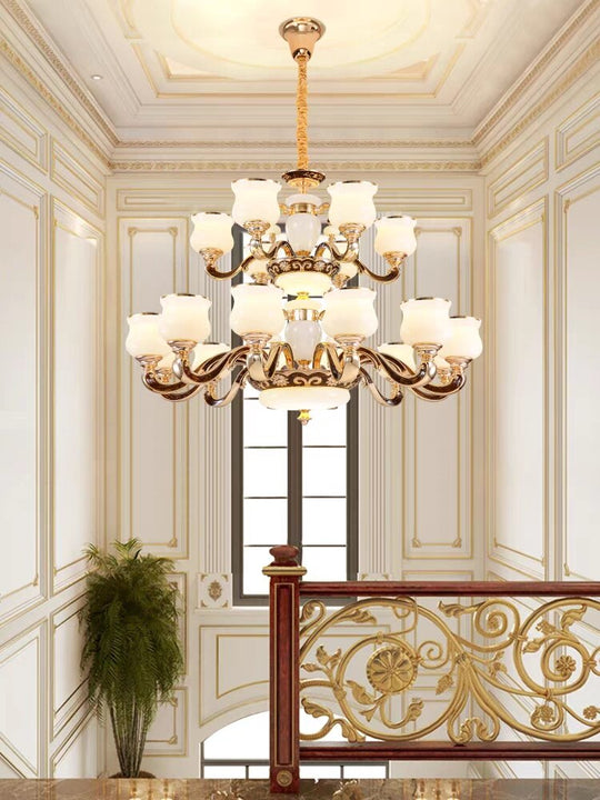 European Style Building Chandelier Villa Living Room Large Middle Floor Lamp Long Stair Light