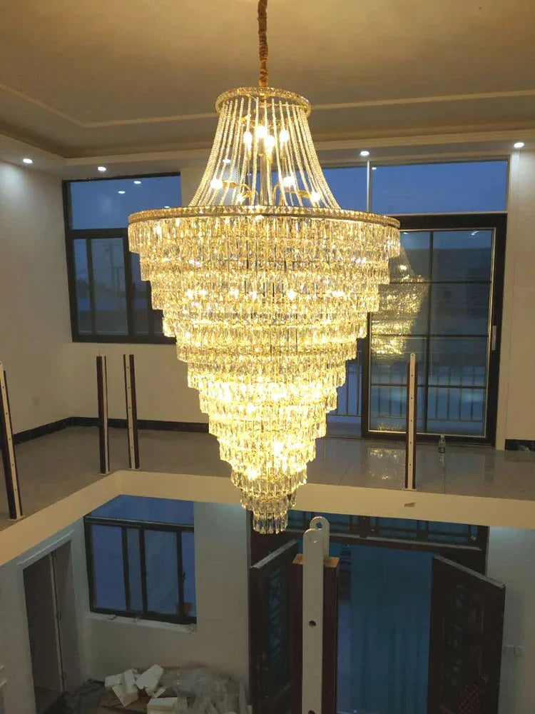 Superior Luxurious Iron Crystal Beaded Chandelier Hanging Light Large Indoor Round Decorative Hotel