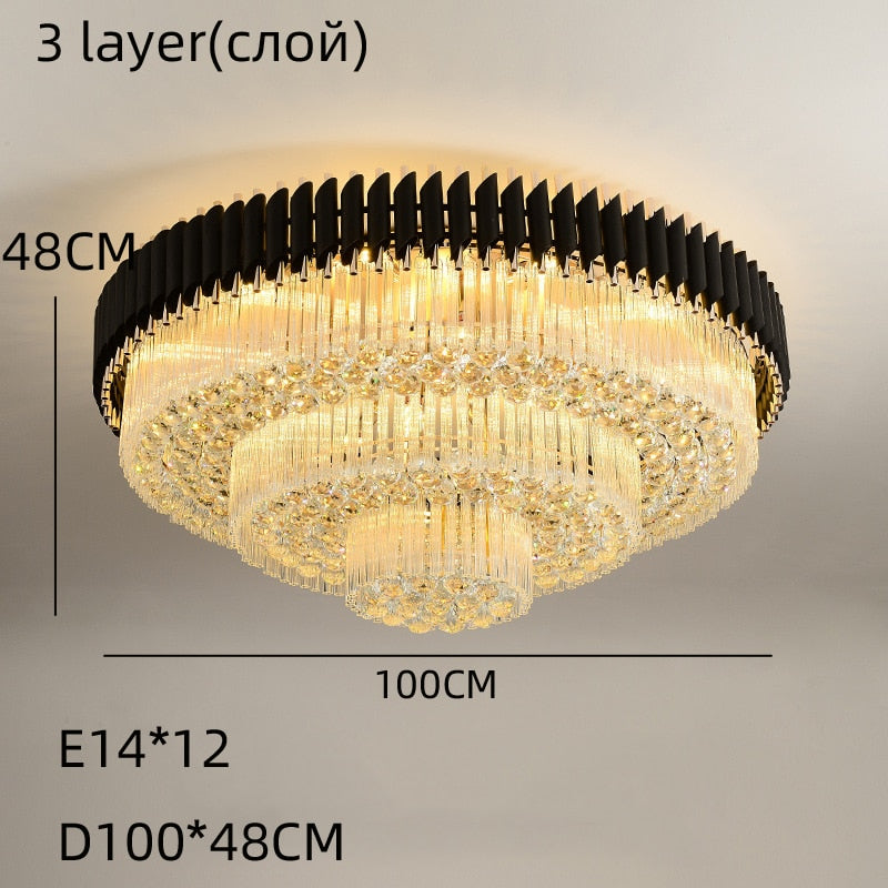 Luxury Rectangular Crystal Ceiling Lamp - Dazzling Large - Scale Lighting For Elite Living Rooms &