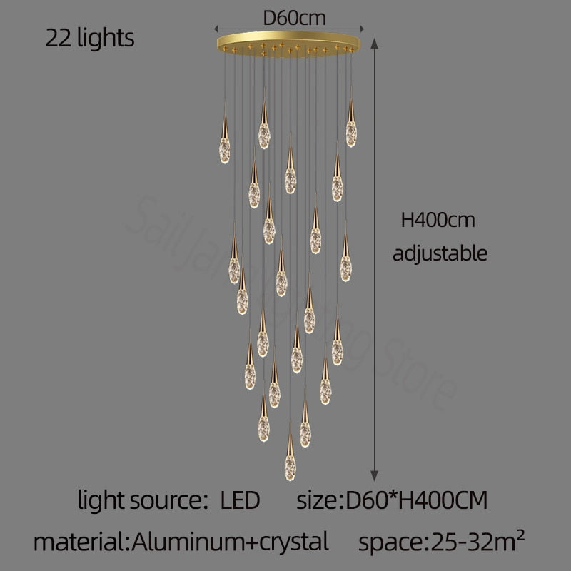 Diamond Crystal Chandelier Gold Interior Designer Living Room Lamp Villa Restaurant Attic Modern