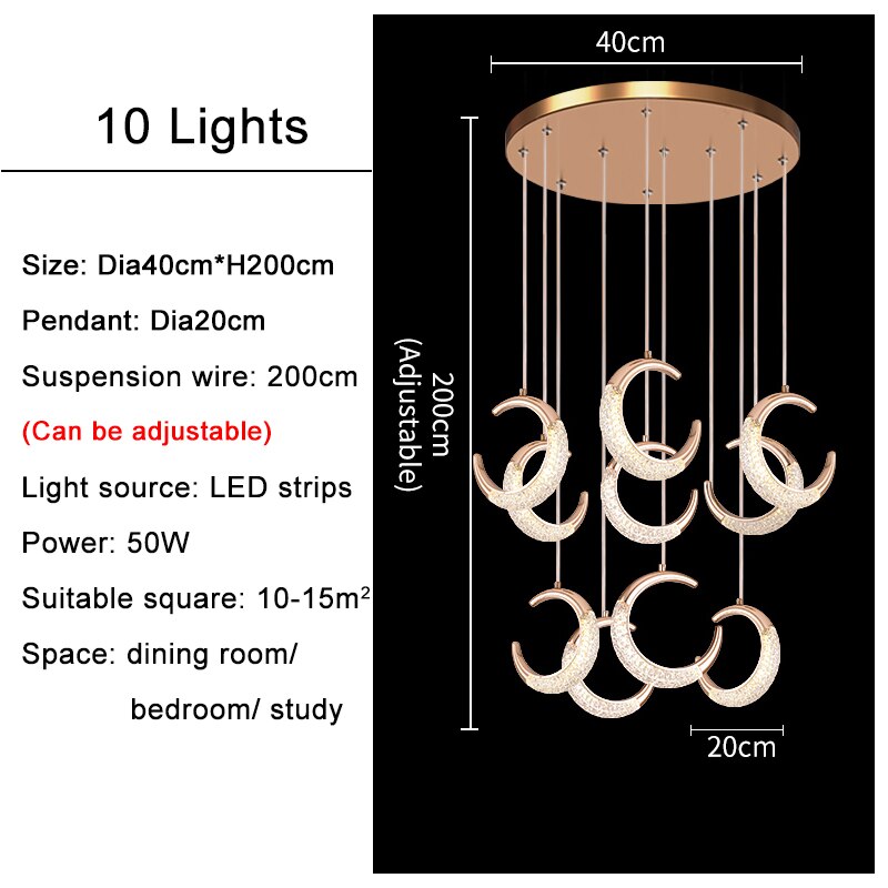 Modern Moon Chandelier Gold Luxury Living Room Ceiling Crystal Lamp For Decortion Villa Staircase