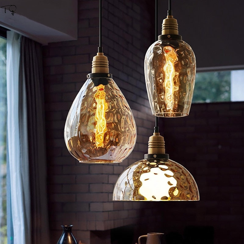 Luxury Retro Industrial Water Ripples Glass Pendant Lights Led E14 Simple Modern Light Fixtures For