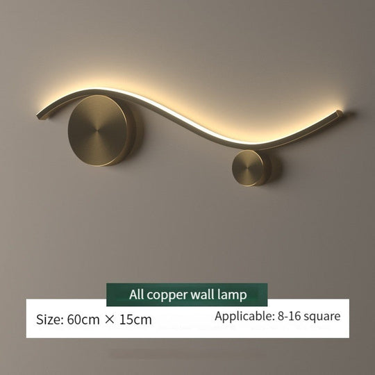 Nordic All Copper Led Wall Light Gold Black A Color 60Cm / Warm Light 3000K Lamp