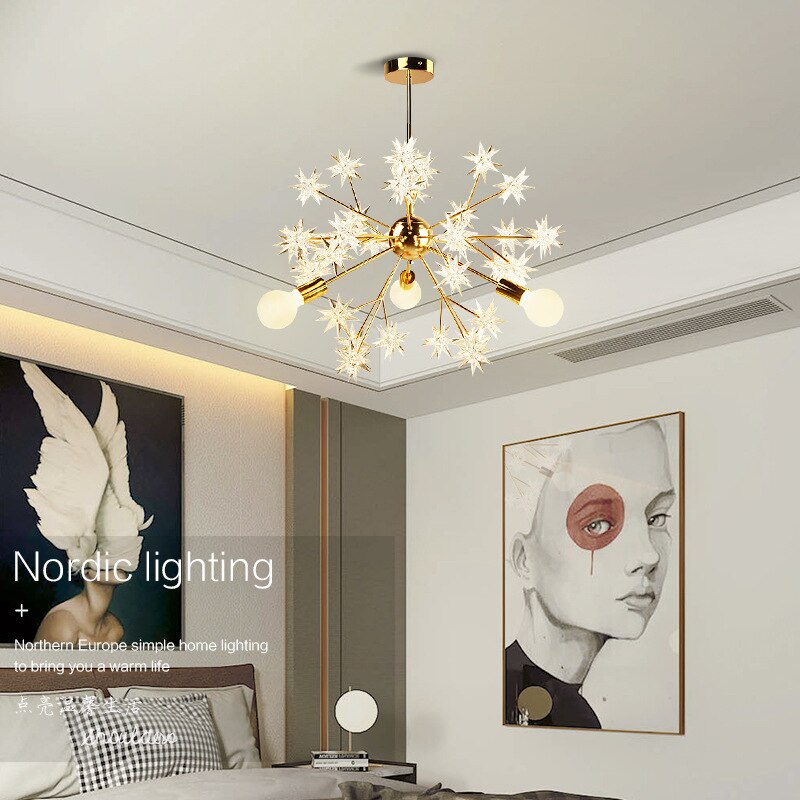 Postmodern Simple Atmosphere Led Star Lamp Gold Pendant Lights Lustre Pendente Corridor Porch