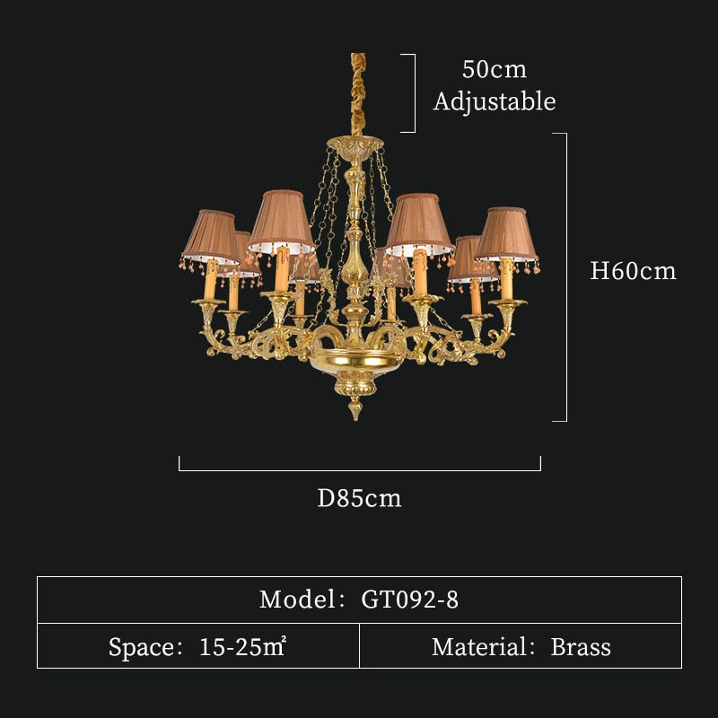 Fabric Lampshade Brass Lamp Ceiling Lights Modern Pendant For Living Room American Chandelier