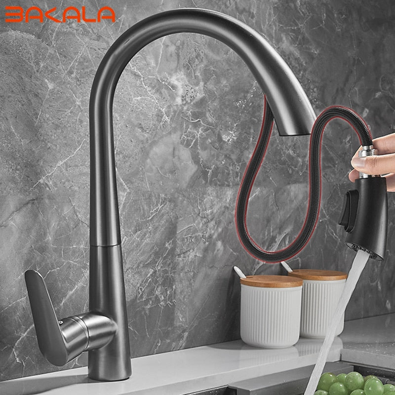 Single Handle Hole Pull Out Spray Brass Kitchen Sink Faucet Mixer Cold Hot Water Taps Torneira