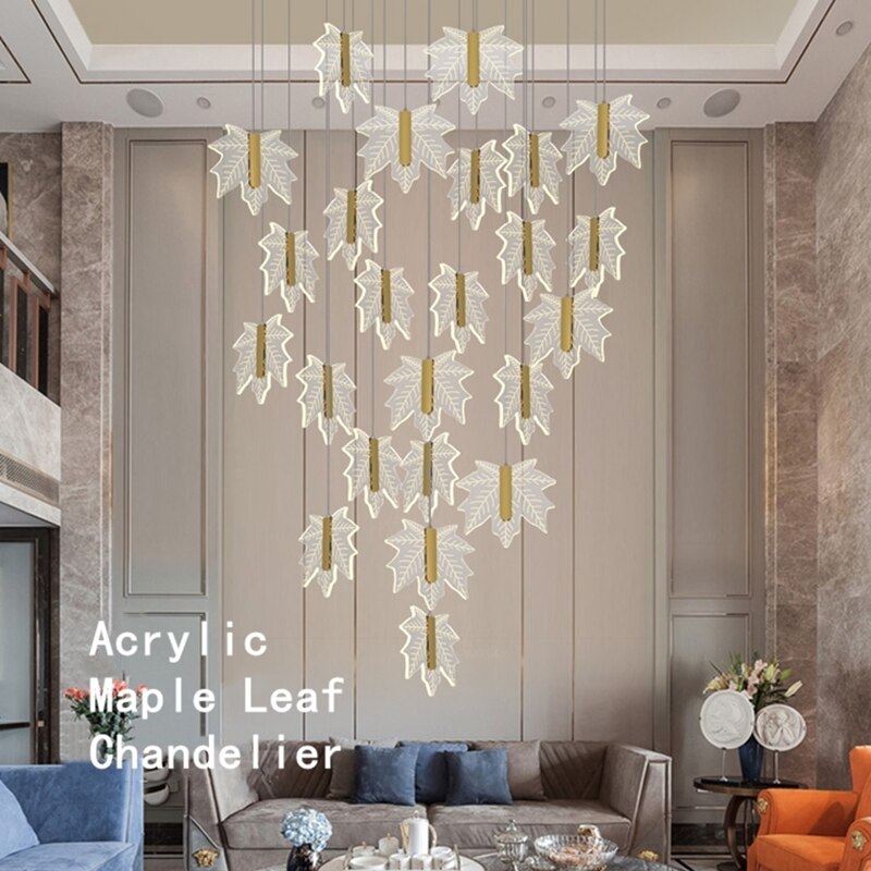 Acrylic Maple Leaf Pendant Lamp Stairs Chandelier For Bedroom Headboard Living Room Suspendu Lustre