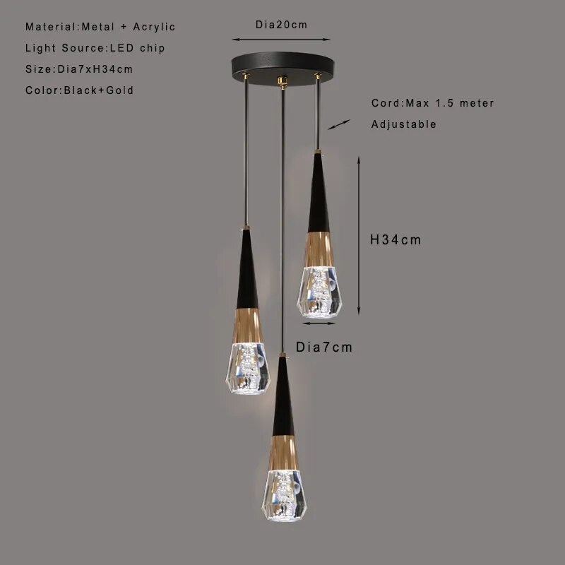 Royal - Black And Gold Modern Pendant Light: Integrated Led Illuminated Ceiling Lamp With Acrylic