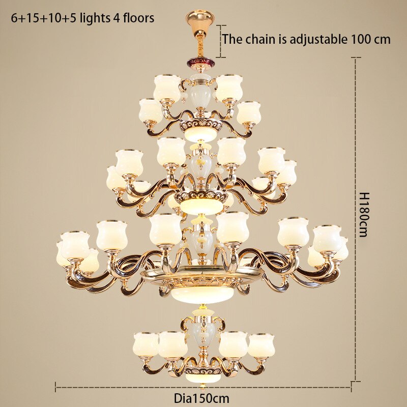 European Style Building Chandelier Villa Living Room Large Middle Floor Lamp Long Stair Light 36