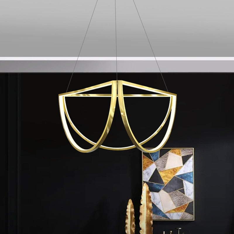 Nordic Led Stainless Steel Chandelier For Living Dining Room Bedroom Hotel Half Circle Pendant Lamp