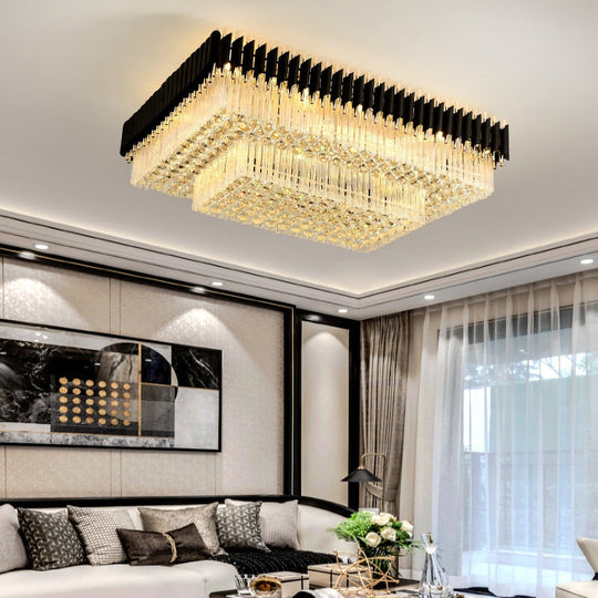 Luxury Rectangular Crystal Ceiling Lamp - Dazzling Large - Scale Lighting For Elite Living Rooms &