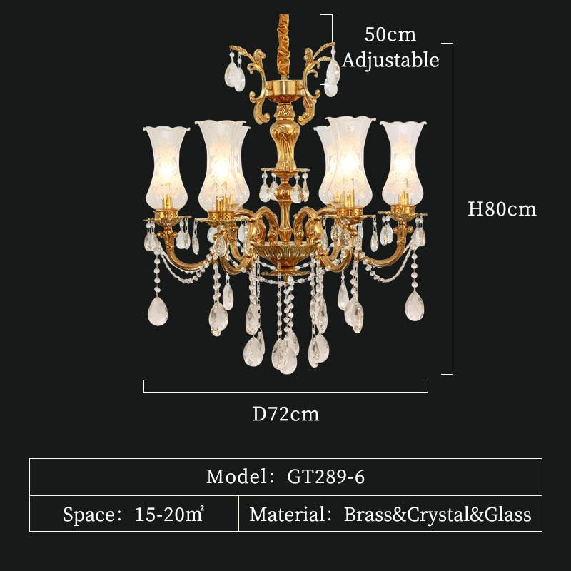 European Style Copper Luxury Lighting Hanging Lights Lamps Crystal Glass Chandelier Modern