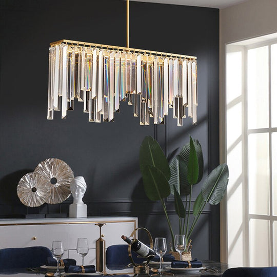 Copper Crystal Grandeur: Rectangular Led Chandeliers For Dining Tables Chandelier