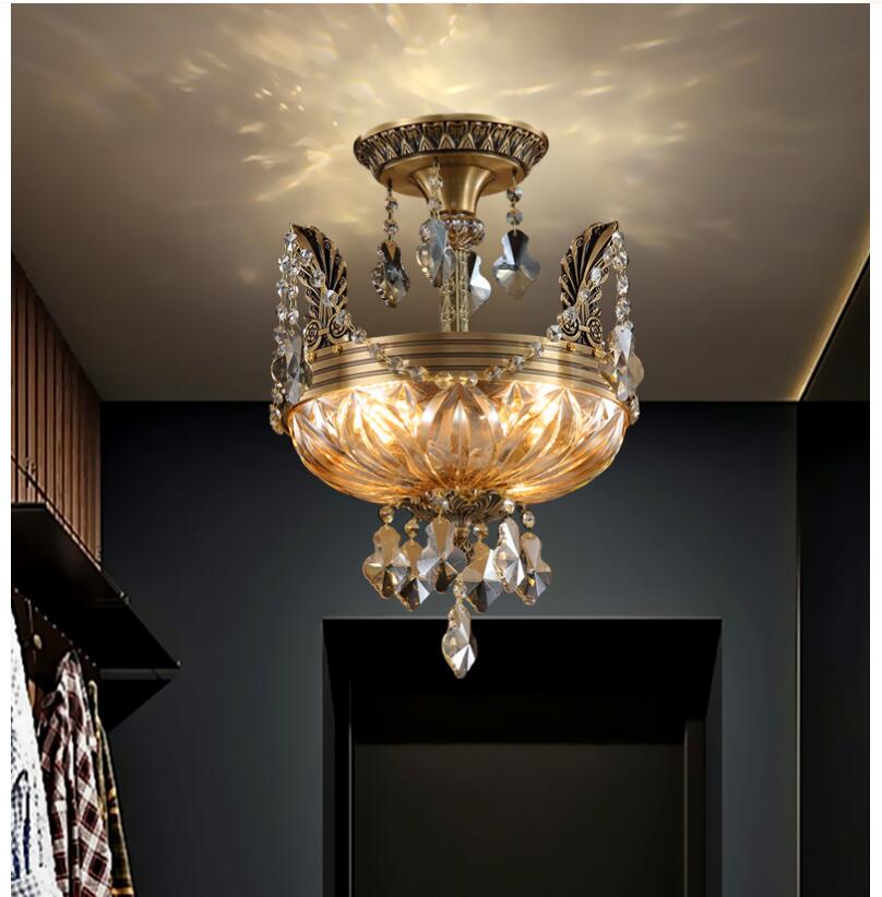 Art Deco Bronze Style Crystal Ceiling Light - Semi Flush Design For Living Room Home Decoration