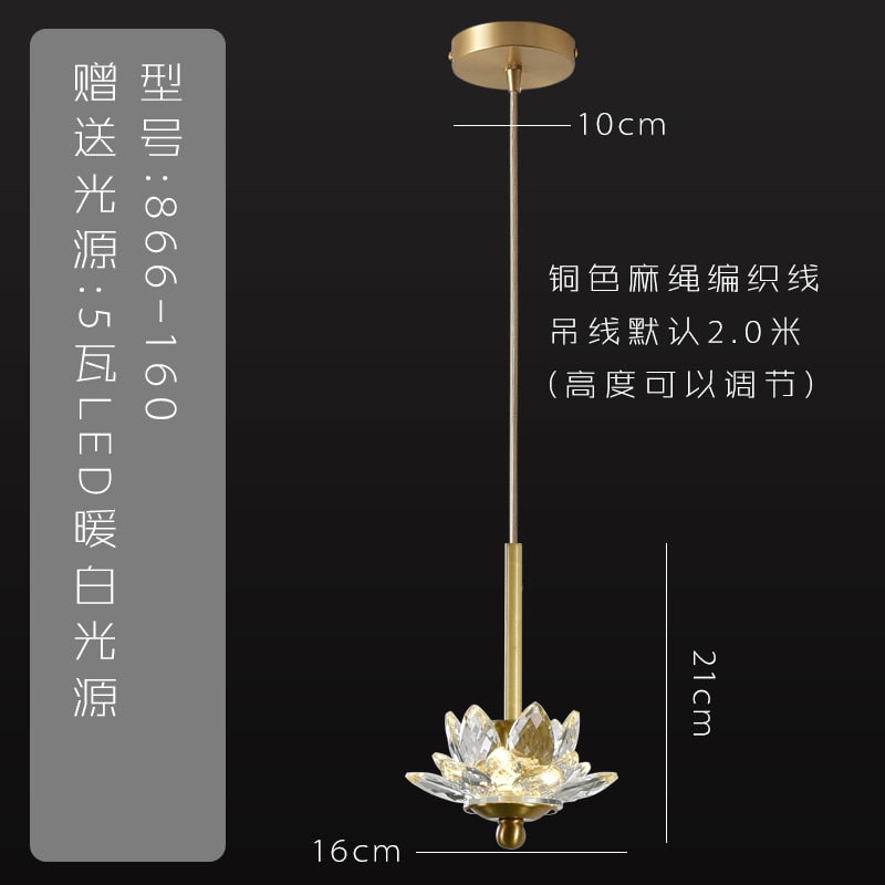 Chinese Zen Art Crystal Lotus Pendant Lights Modern Luxury Led Hanging Lamp Home Decor Loft Salon