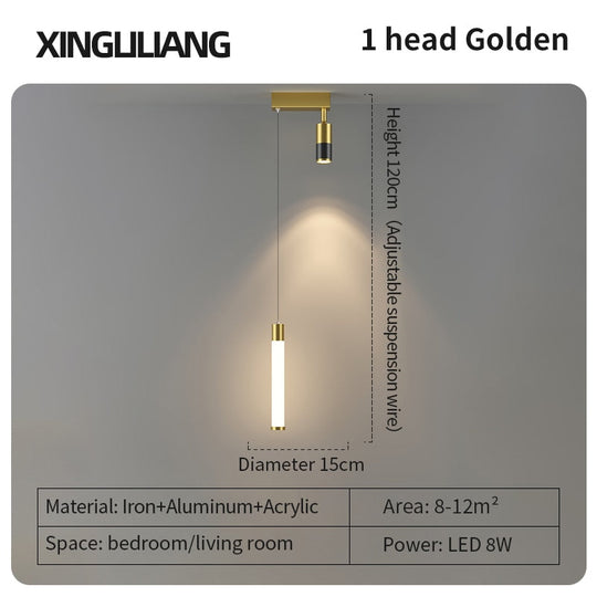 Bedside Chandelier Background Wall Home Decoration Bedroom Golden Pendant Light With Spotlight 1B