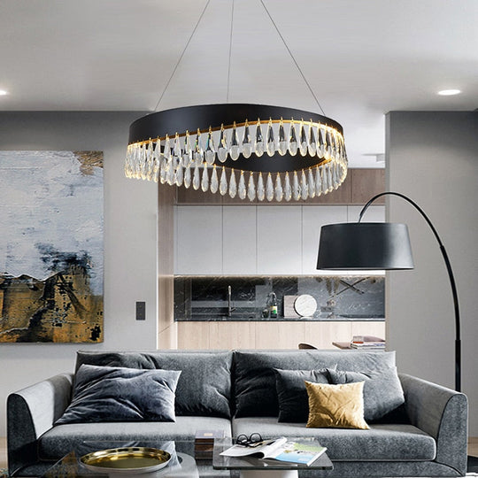 Artistic Curve Modern Suspension Chandeliers Black Luxury Crystal Hanging Lamps For Ceiling