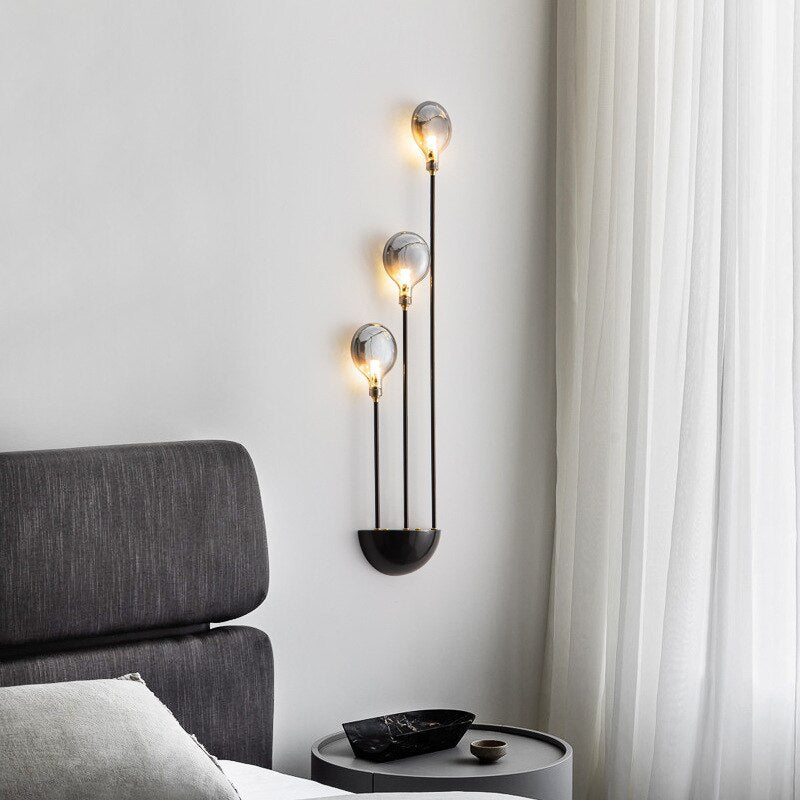 Modern Gray Glass G4 Wall Lamp Gold Black Copper Bedroom Living Room Aisle Dining Minimalist