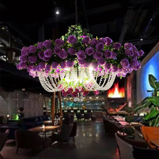 Theme Restaurant Pendant Light Balcony Simulation Crystal Chain Flower Chandelier Milk Tea Shop