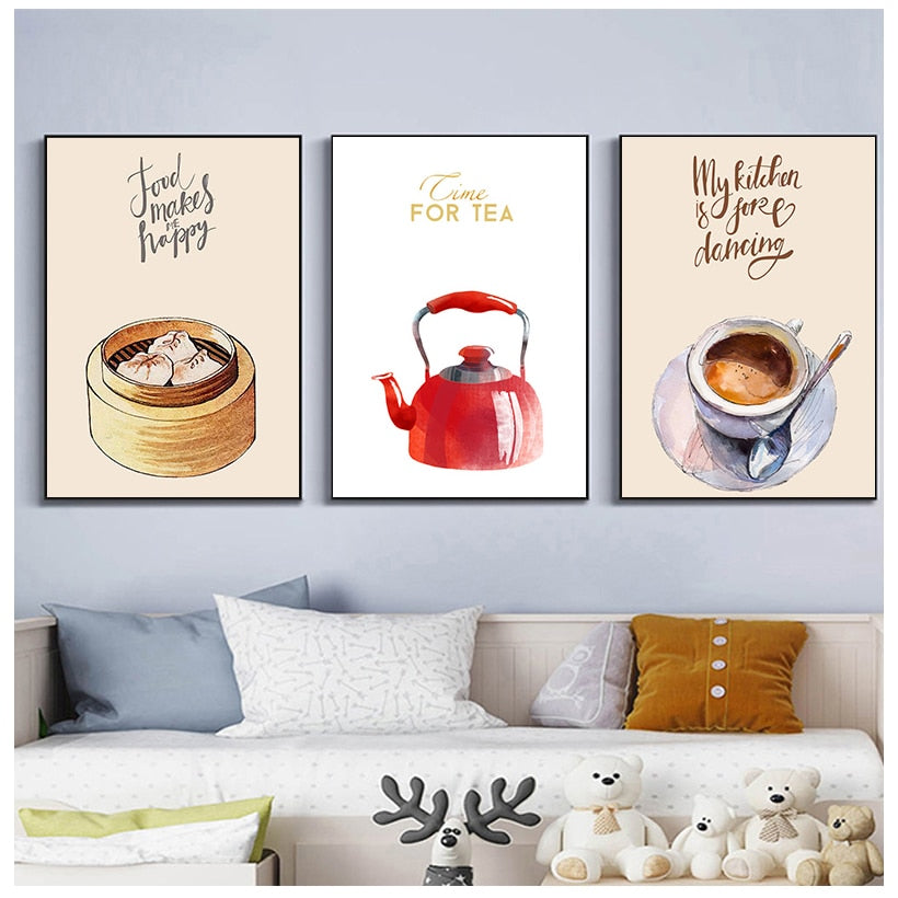 Abstract Chinese Dumplings Canvas Art: Restaurant Food Poster Print For Kitchen Decor Wall Painting