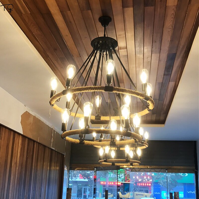 Vintage Retro Hemp Rope Industrial Pendant Light For Living Room Home Design Kitchen Fixtures