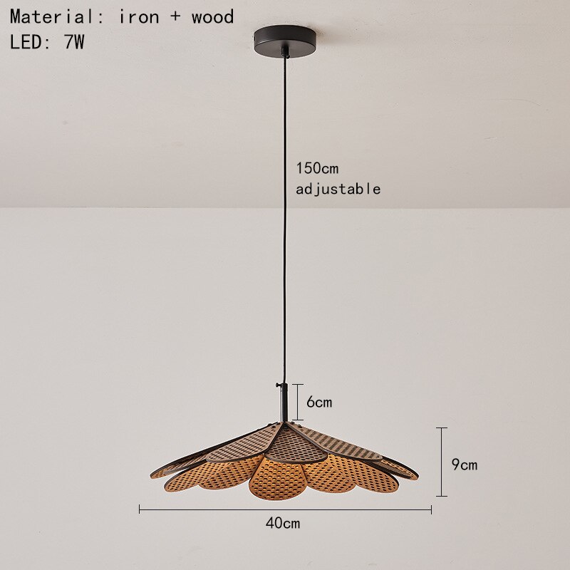 Korean Wood Dining Room Pendant Lights Petal Shape Warm Bedroom Kitchen Shop Lamp Cord Adjustable