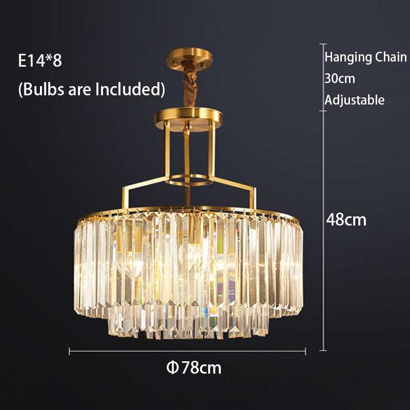 Copper Crystal Grandeur: Rectangular Led Chandeliers For Dining Tables 78Cm / White Light Chandelier