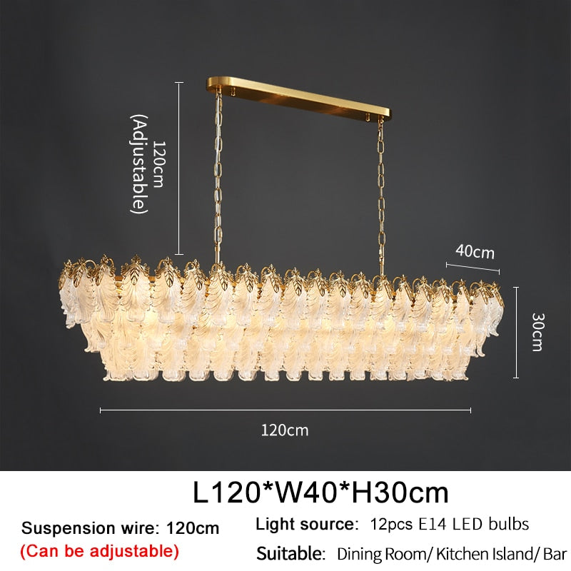 Luxury Gold Rectangle Chandelier - Modern Led Glass And Metal Hanging Lamp For Dining Room Kitchen