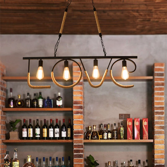 Hemp Rope Industrial Multiple Heads E27 Led Pendant Lamp Coffee Store Bar Loft Dining Room Wrought