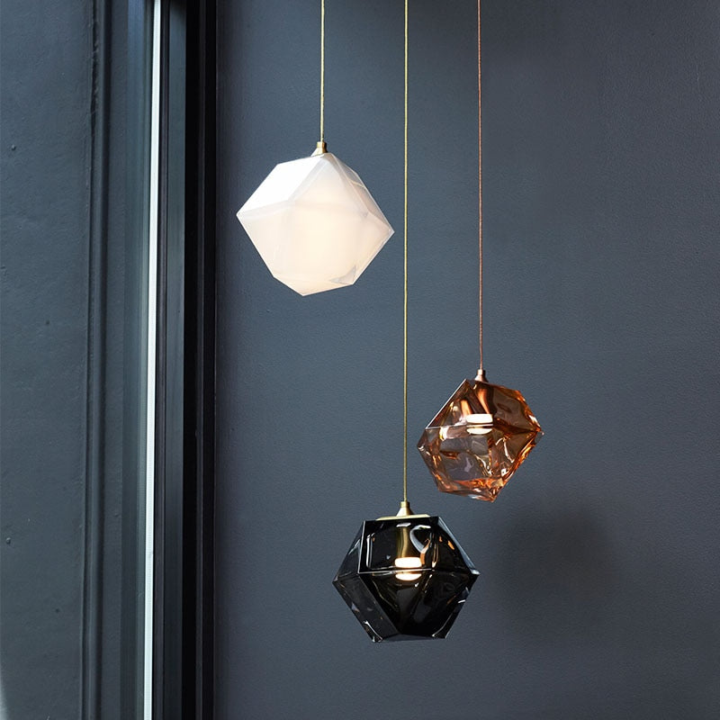 American Simple Geometric Creative Diamond Glass Pendant Lights Modern Lustre Suspension Luminaire