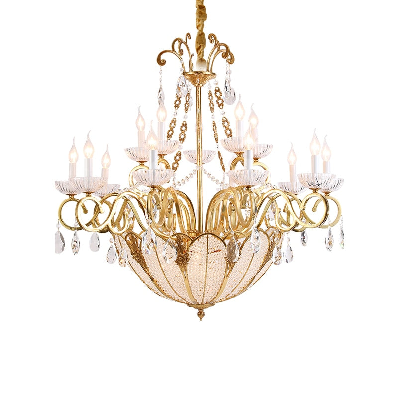 Belle Époque - Large French Copper Crystal Chandelier For Hotel Hall And Living Room Chandelier