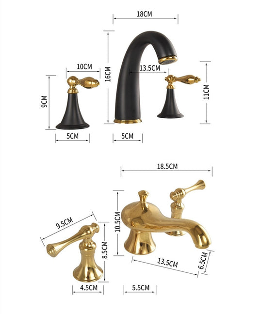 New Basin Faucet Bathroom Widespread Three Holes 8 Inch Brass Water Mixer Tap Gold Black Water Sink