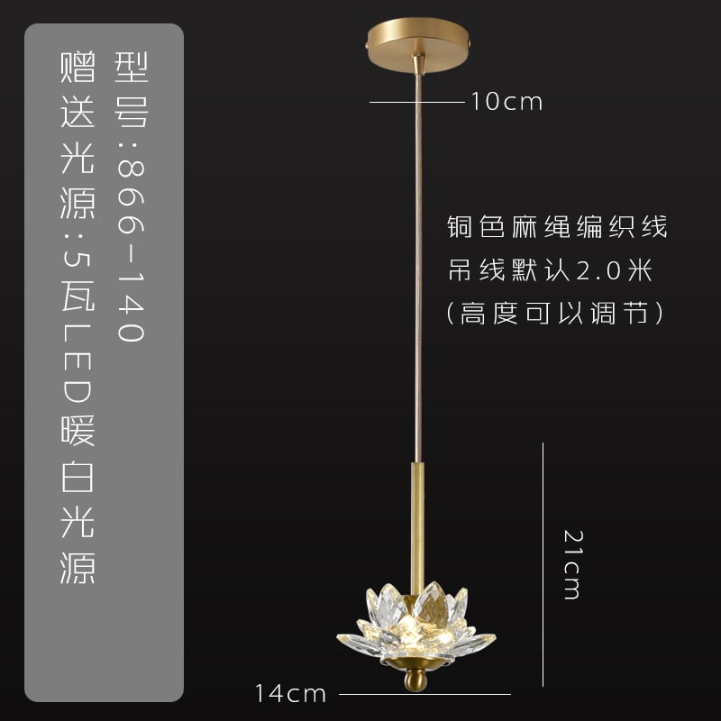 Chinese Zen Art Crystal Lotus Pendant Lights Modern Luxury Led Hanging Lamp Home Decor Loft Salon