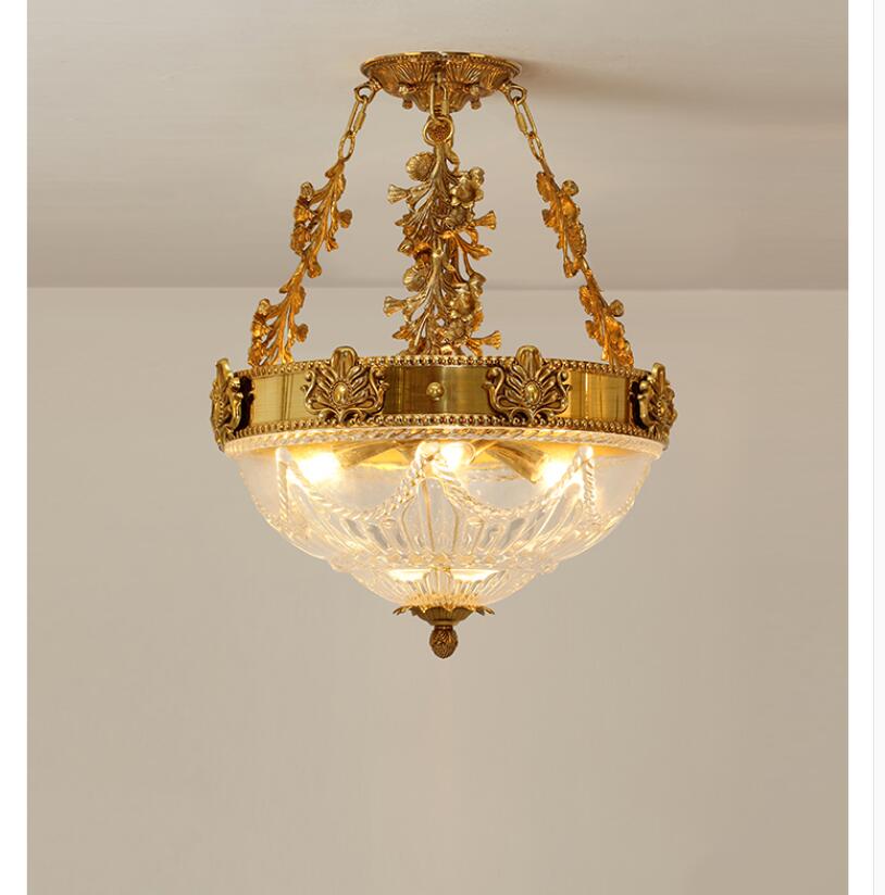 European - Style Copper Semi - Flush Ceiling Lamp - French Golden Lighting Fixture For Living Room
