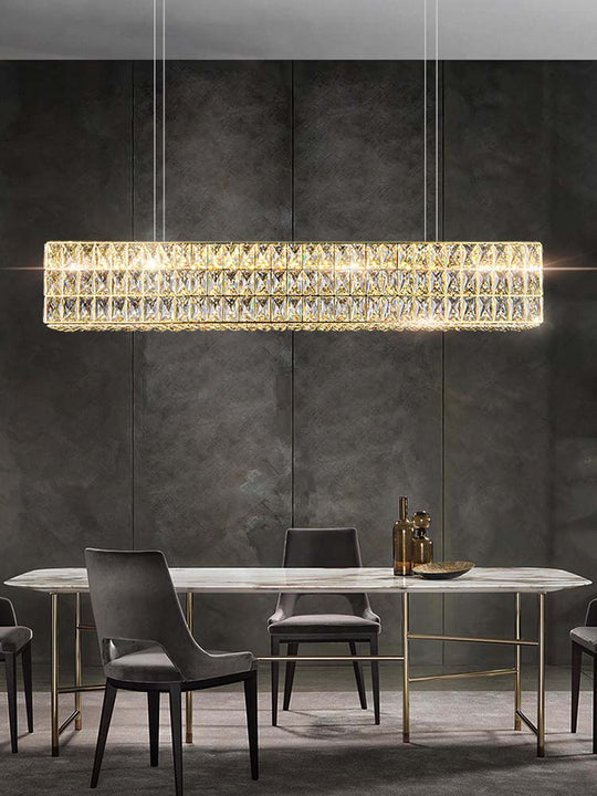 Modern Gold Led Long Crystal Chandelier Luxury Home Lamp Glossy Rectangle Living Room Dining